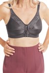 Nancy Pocketed Mastectomy Bra has been redesigned with front and back closures. Easy fitting bra with floral lace along the neckline. The breathable COOLMAX pockets ensure your comfort. Nancy comes in both nude and grey and a wide range of sizes.