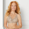 Nancy Pocketed Mastectomy Bra has been redesigned with front and back closures. Easy fitting bra with floral lace along the neckline.  The breathable COOLMAX pockets ensure your comfort.   Nancy comes in both nude and grey and a wide range of sizes.